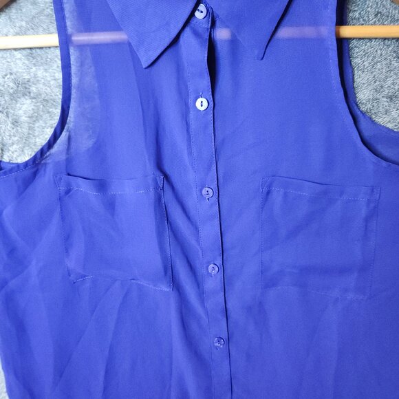 DECREE Sleeveless Top Womens Blue Career Formal Blouse Semi Sheer Size S NEW - Picture 3 of 8